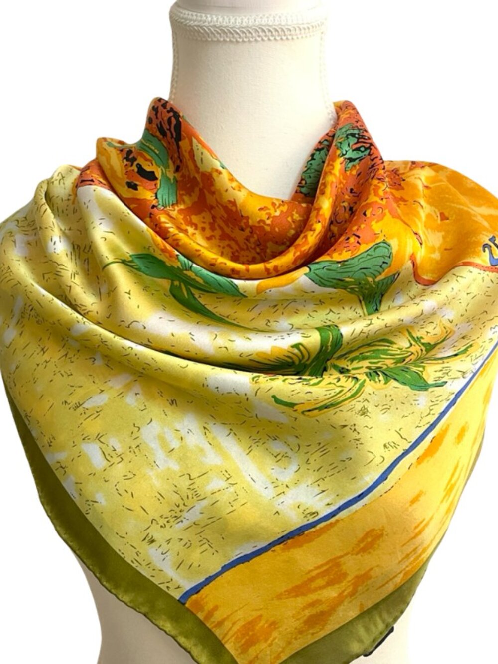 Van Gogh Sunflowers 100% Silk Scarf 34" x 33" Hand Rolled Edges